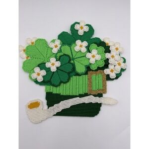 Vtg St Patrick's Day Plastic Canvas Wall Hanging Theme Decor Wall Hanging Clover